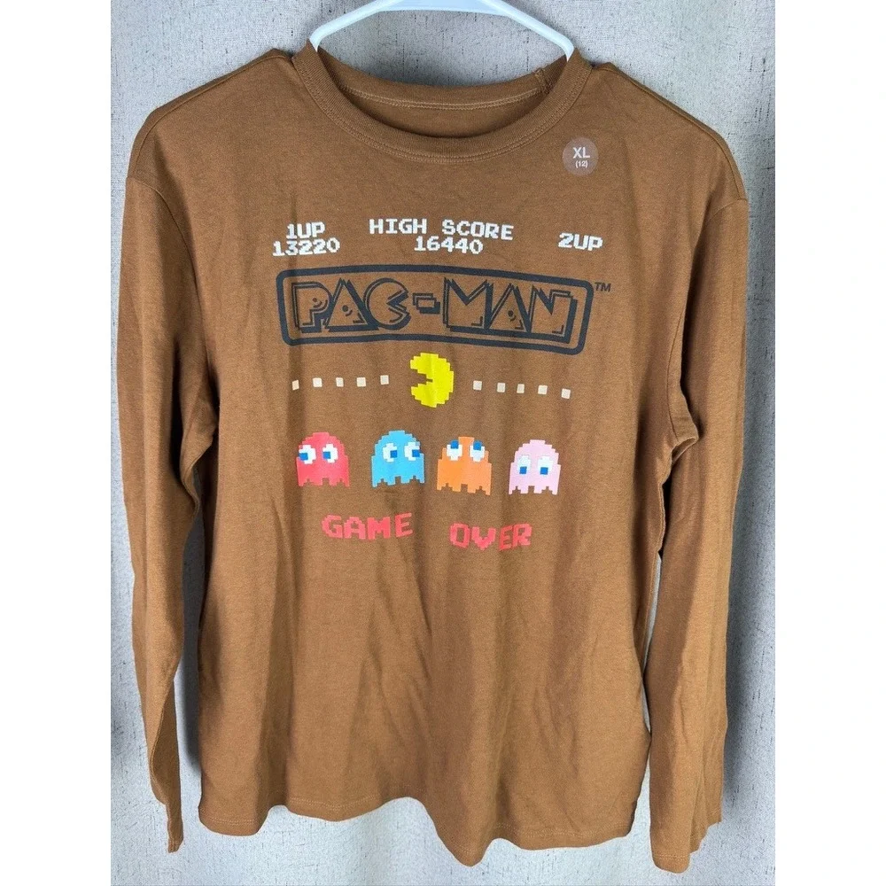 Gap Pac-Man Graphic Tee Kids XL 12 Brown Excellent‎ Long Sleeve Arcade Shirt